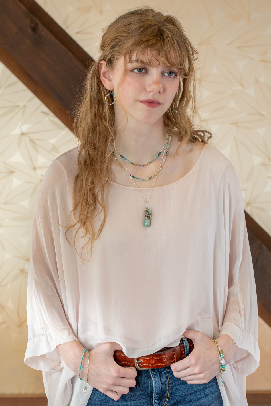 Primrose 15-17" Czech Glass, Amazonite, Kunzite Simple Necklace