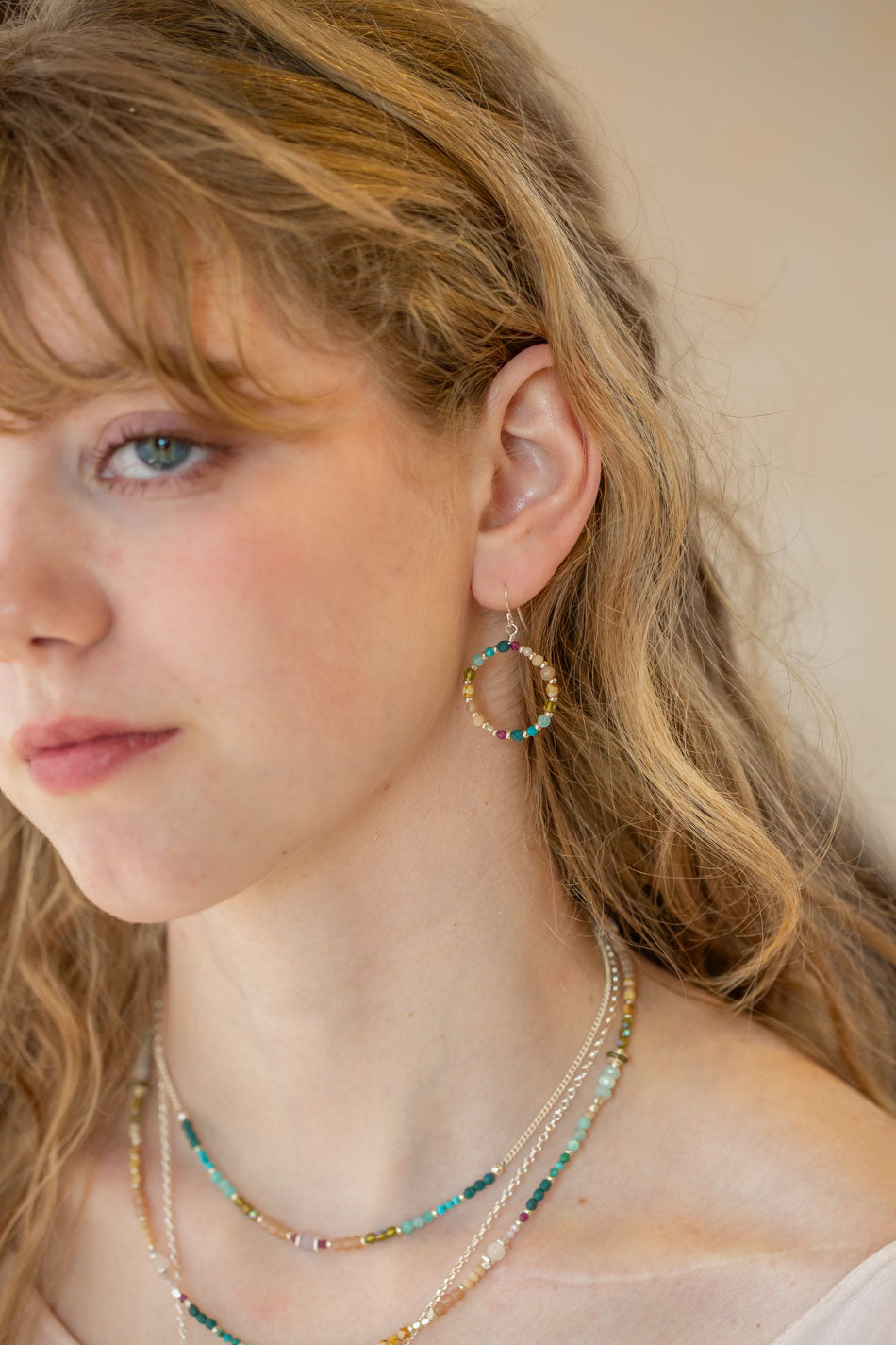 Primrose Amazonite, Ruby, Czech Glass Hoop Earrings