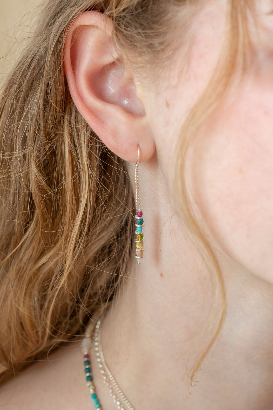 Primrose Turquoise, Czech Glass, Ruby Simple Earrings