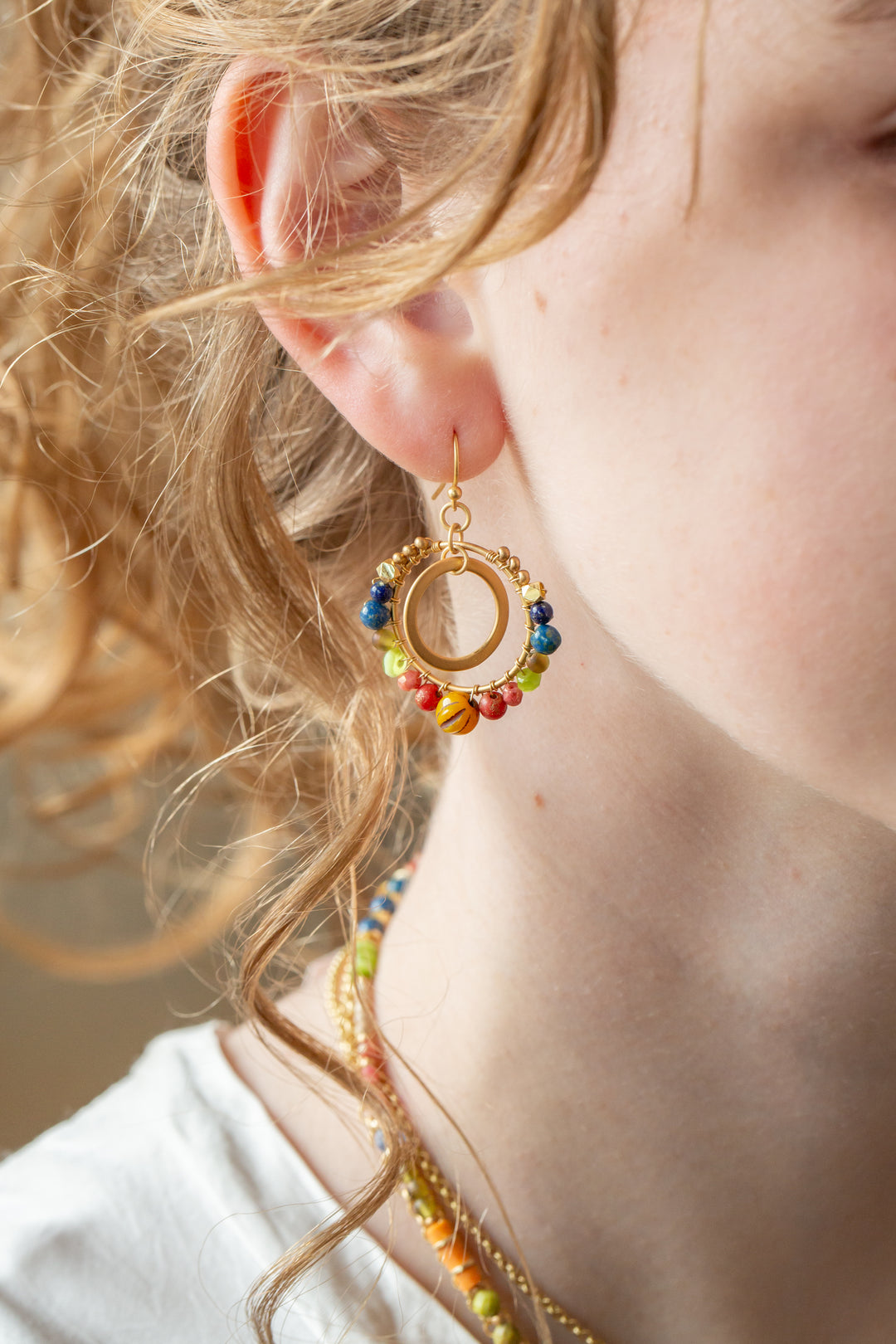 Prosperity Lapis, Czech Glass, Jade Hoop Earrings
