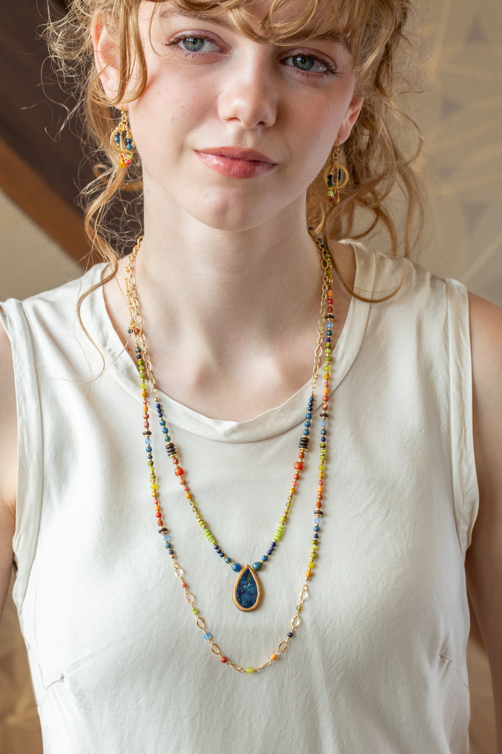 Prosperity 7.5-32" Czech Glass, Jade with Lapis Bezel Collage Necklace