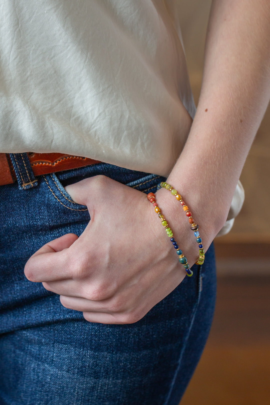 Prosperity 7.5-8.5" Czech Glass, Jade Simple Bracelet