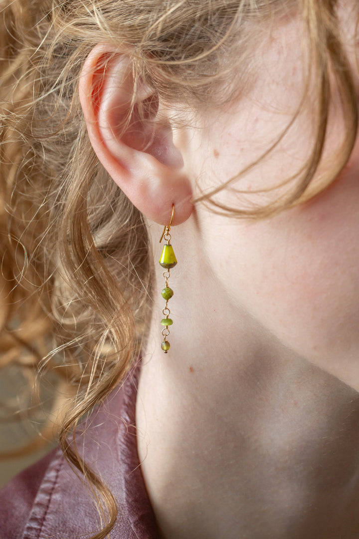 Prosperity Yellow Turquoise, Czech Glass, Jade Dangle Earrings