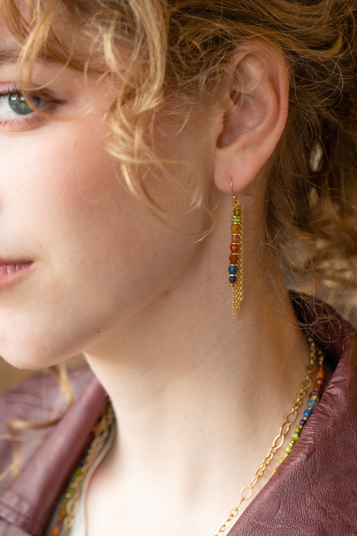 Prosperity Czech Glass, Lapis Tassel Earrings
