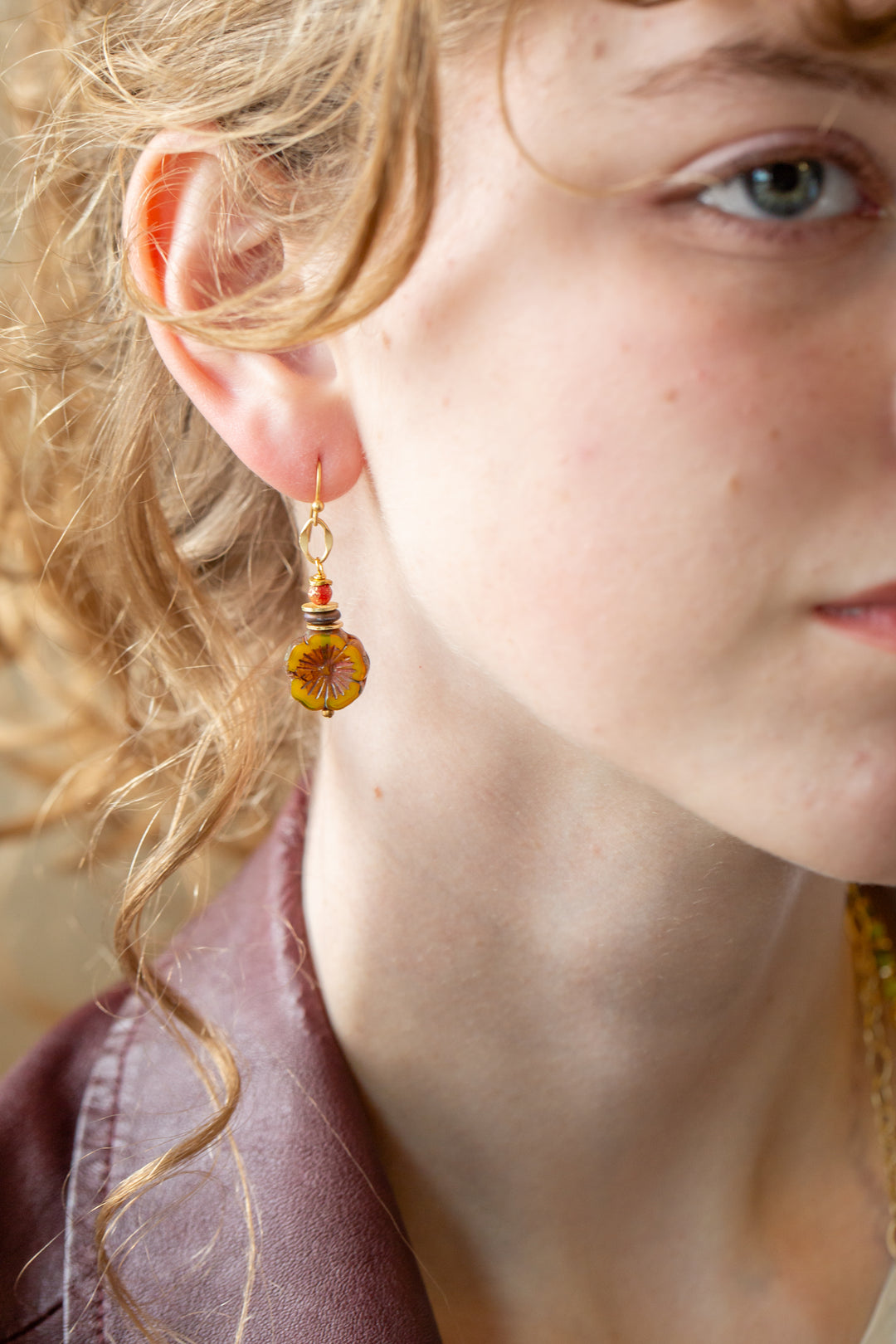 Prosperity Czech Glass Flower Simple Earrings
