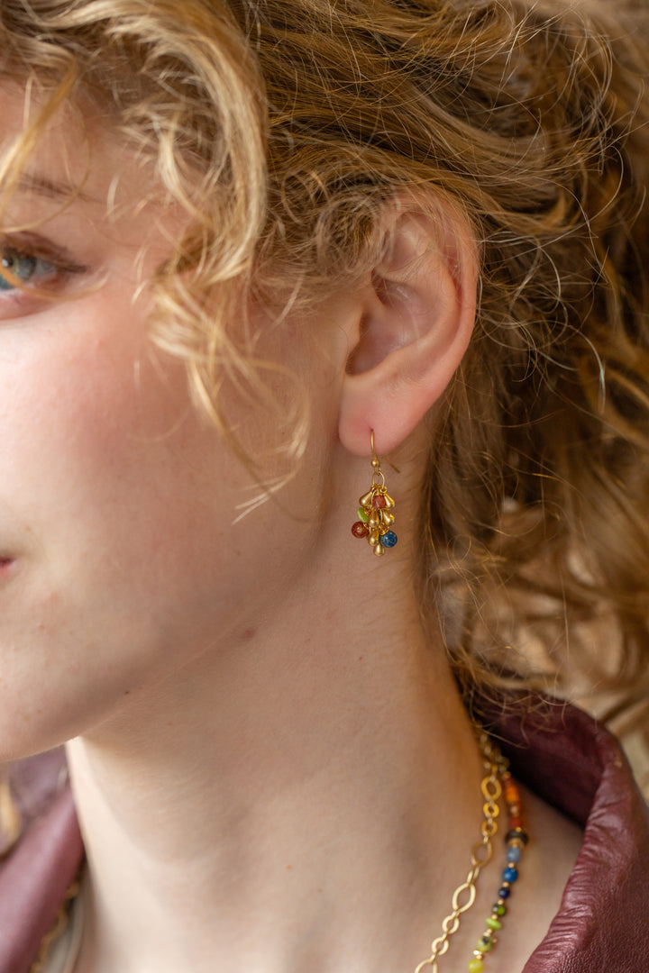 Prosperity Lapis, Czech Glass Cluster Earrings