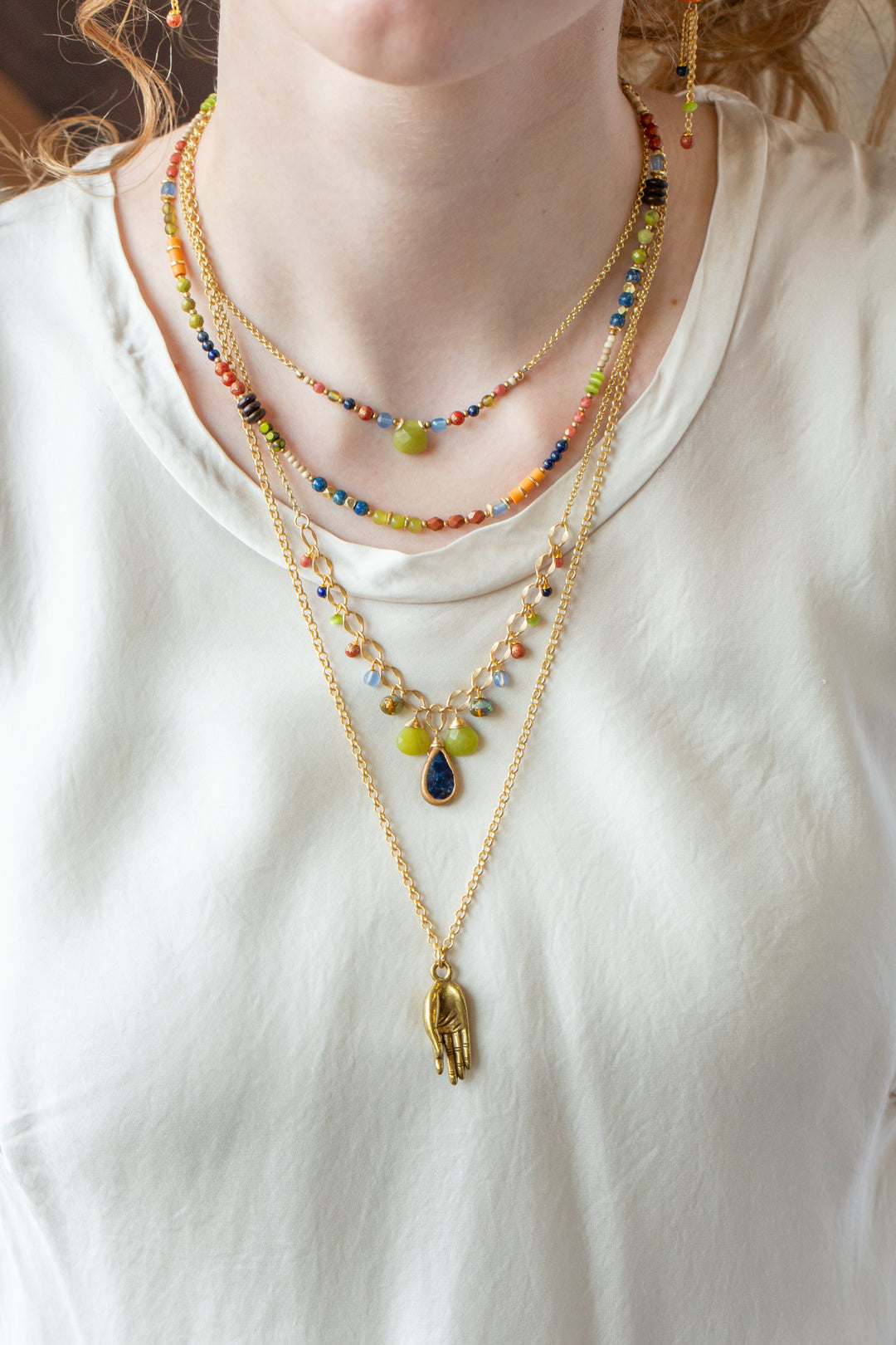 Prosperity 24.5-26.5" Antique Brass Hand Pendant Simple Necklace