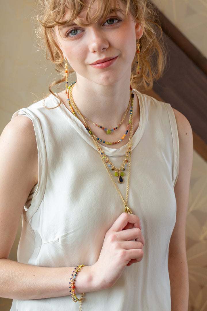 Prosperity 16.5-18.5" Czech Glass, Olive Jade, Yellow Turquoise Simple Necklace