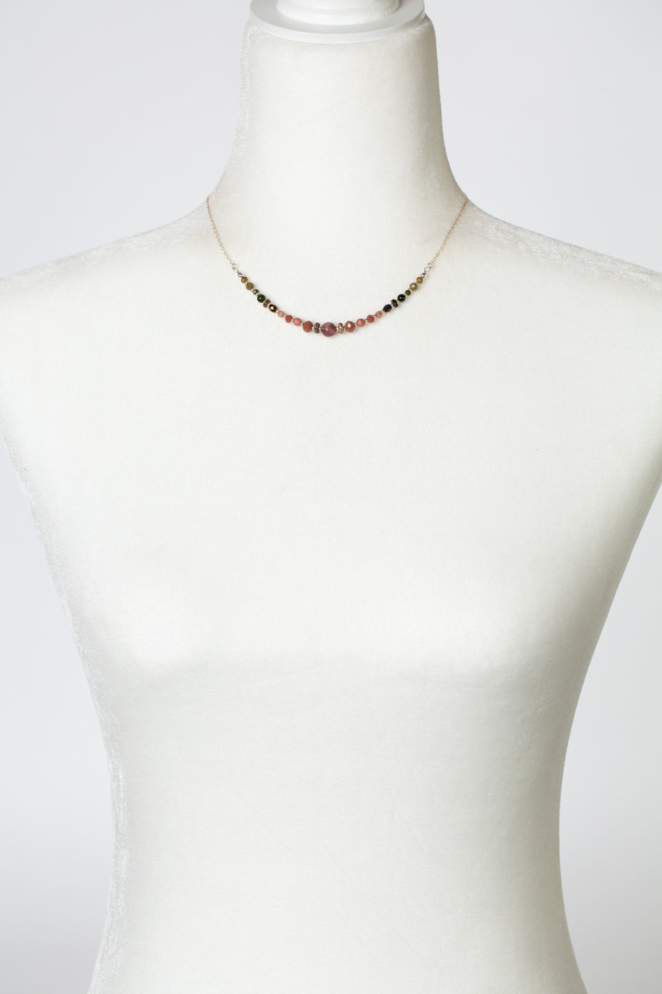 Promise 15.5-17.5" Rhodonite, Czech Glass, Crystal Simple Necklace