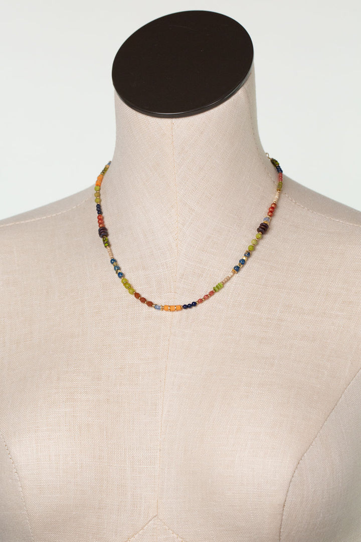 Prosperity 16.5-18.5" Czech Glass, Olive Jade, Yellow Turquoise Simple Necklace