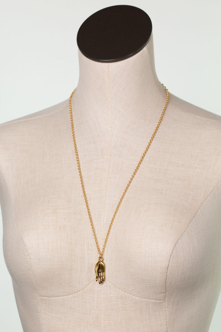 Prosperity 24.5-26.5" Antique Brass Hand Pendant Simple Necklace