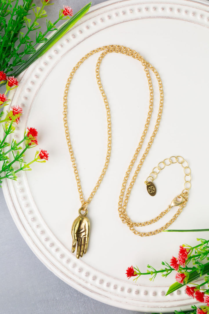 Prosperity 24.5-26.5" Antique Brass Hand Pendant Simple Necklace