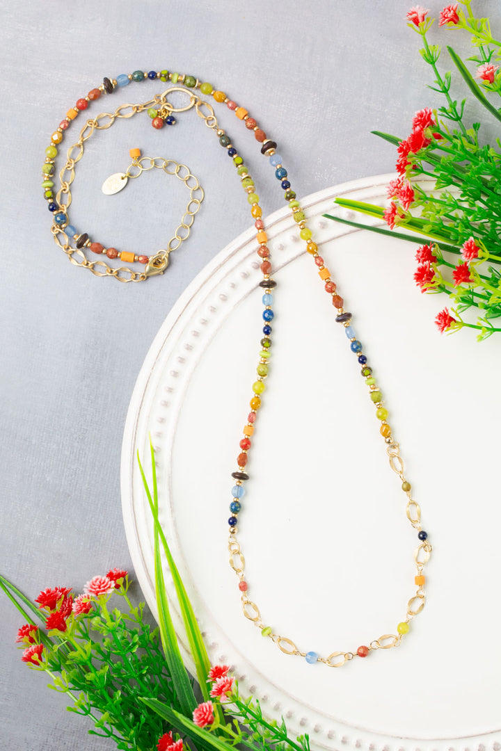 Prosperity 29-31" Czech Glass, Olive Jade, Lapis Collage Necklace