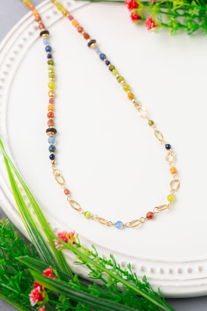 Prosperity 29-31" Czech Glass, Olive Jade, Lapis Collage Necklace