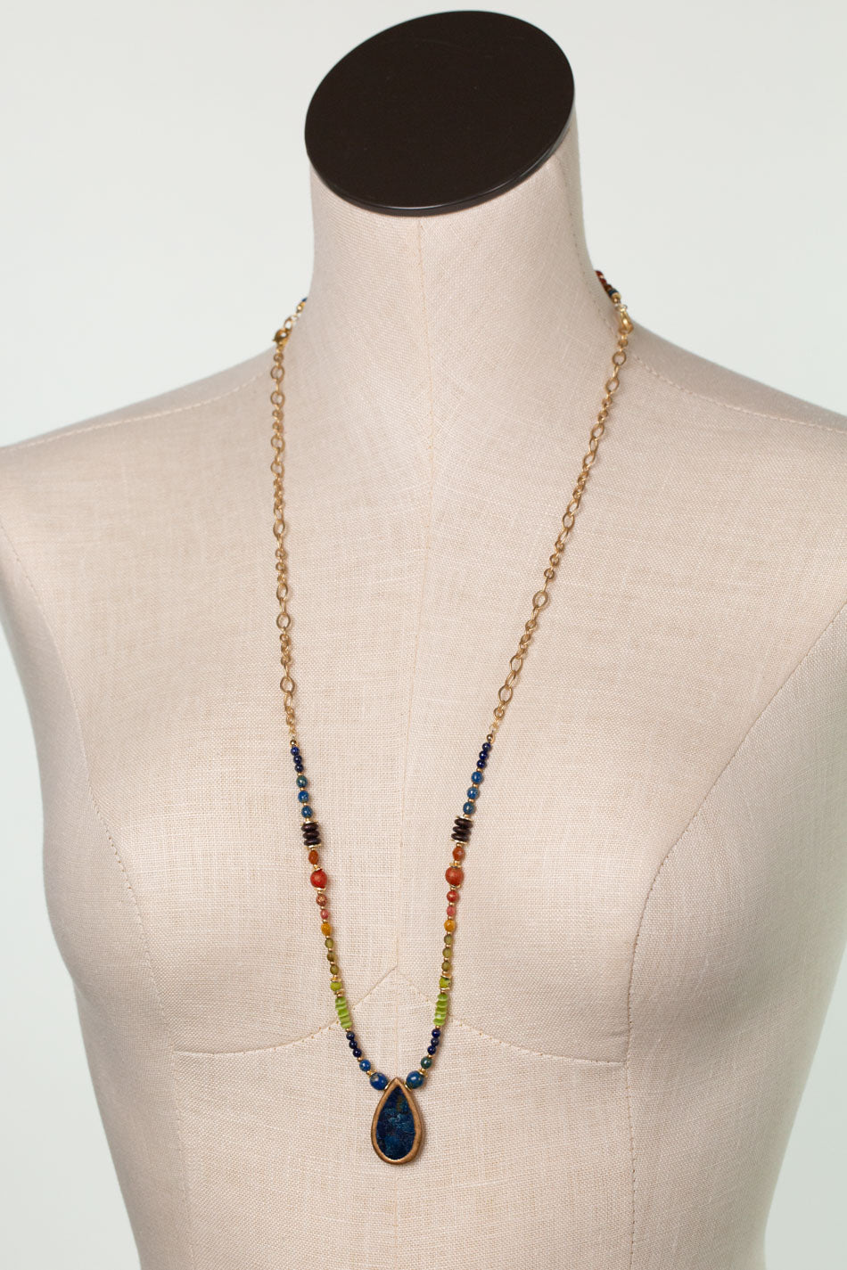 Prosperity 7.5-32" Czech Glass, Jade with Lapis Bezel Collage Necklace