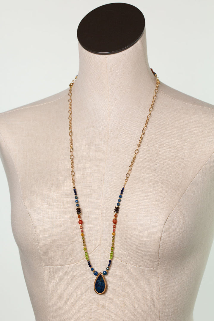 Prosperity 7.5-32" Czech Glass, Jade with Lapis Bezel Collage Necklace