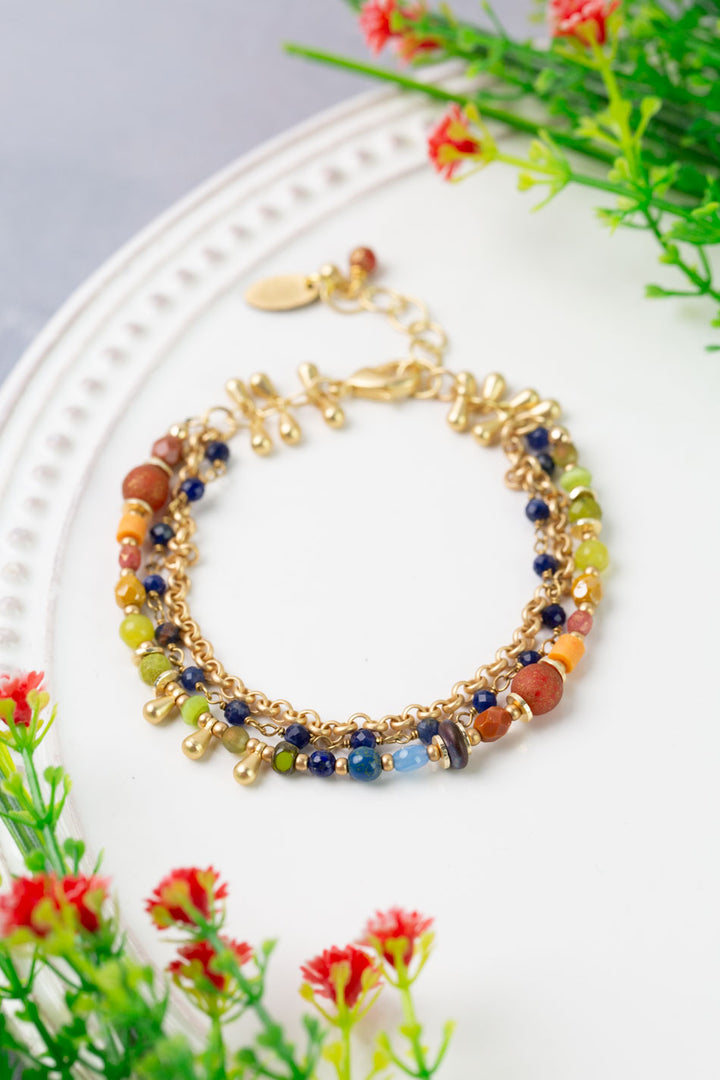 Prosperity 7.5-8.5" Czech Glass, Jade Multistrand Bracelet