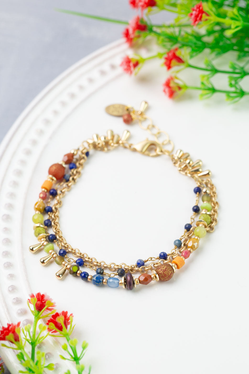 Prosperity 7.5-8.5" Czech Glass, Jade Multistrand Bracelet