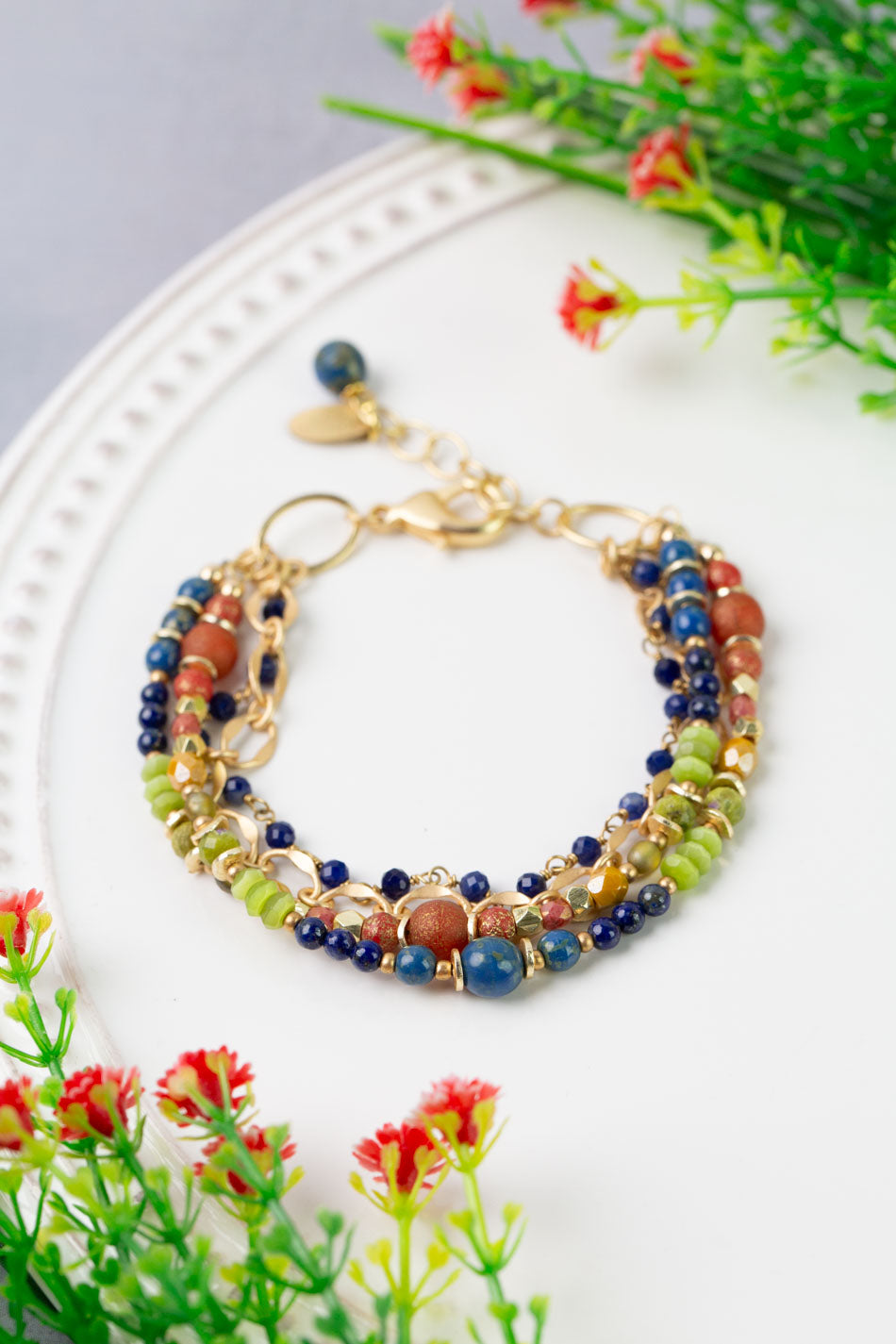 Prosperity 7.5-8.5" Czech Glass, Jade Multistrand Bracelet