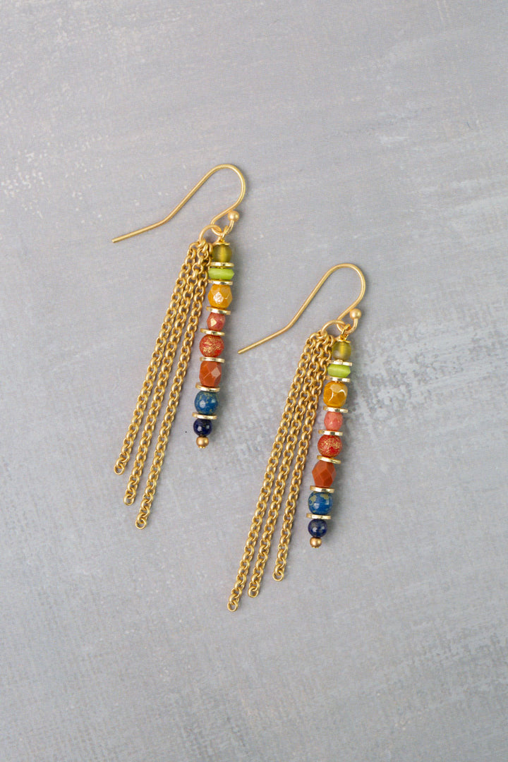 Prosperity Czech Glass, Lapis Tassel Earrings