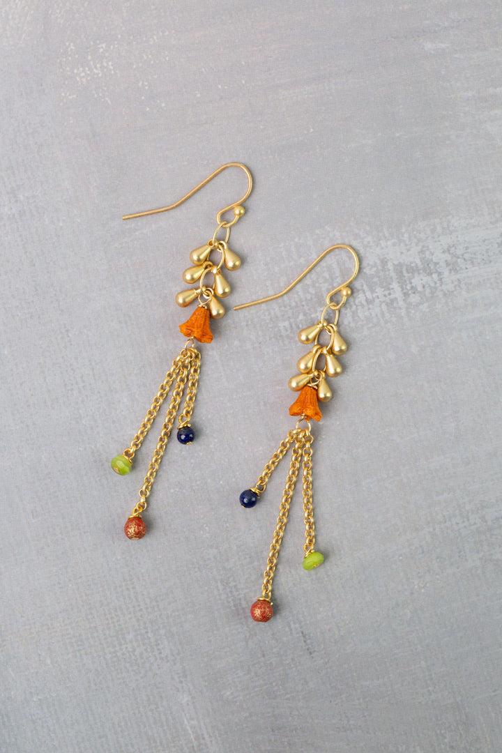 Prosperity Czech Glass, Lapis Tassel Earrings