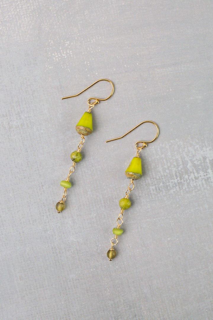 Prosperity Yellow Turquoise, Czech Glass, Jade Dangle Earrings