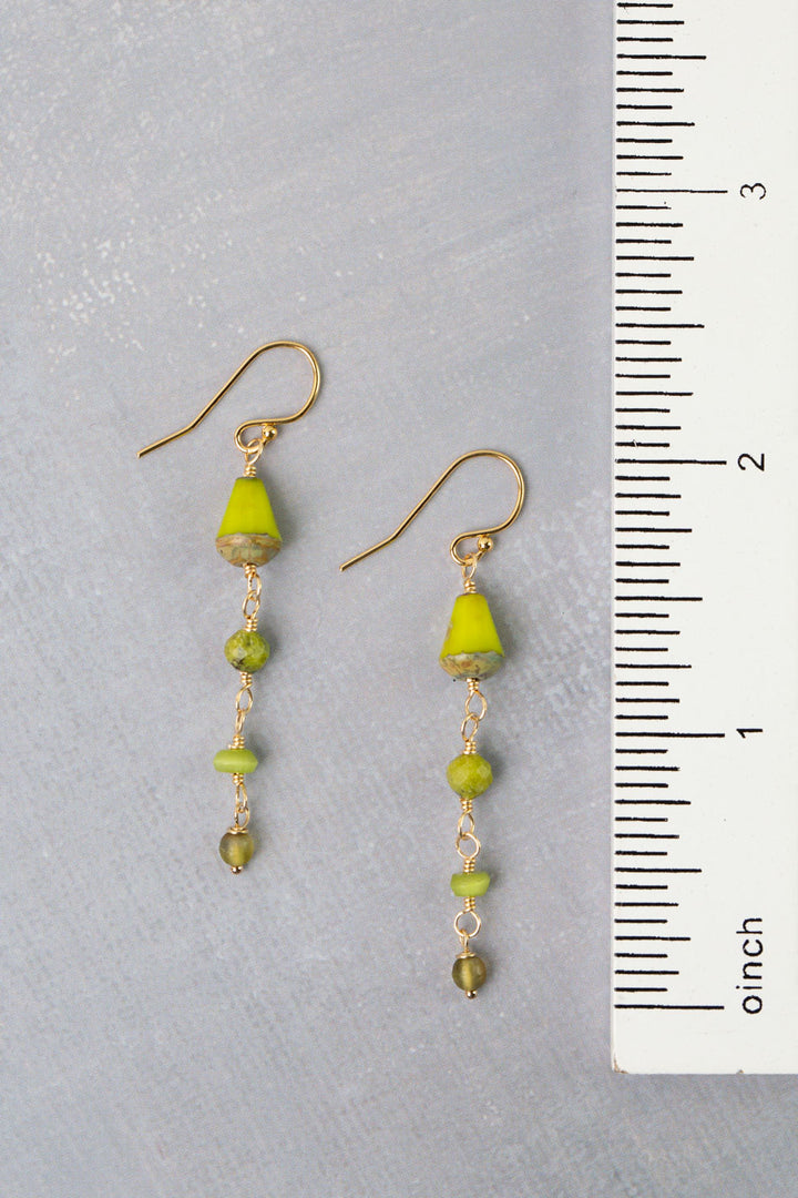 Prosperity Yellow Turquoise, Czech Glass, Jade Dangle Earrings