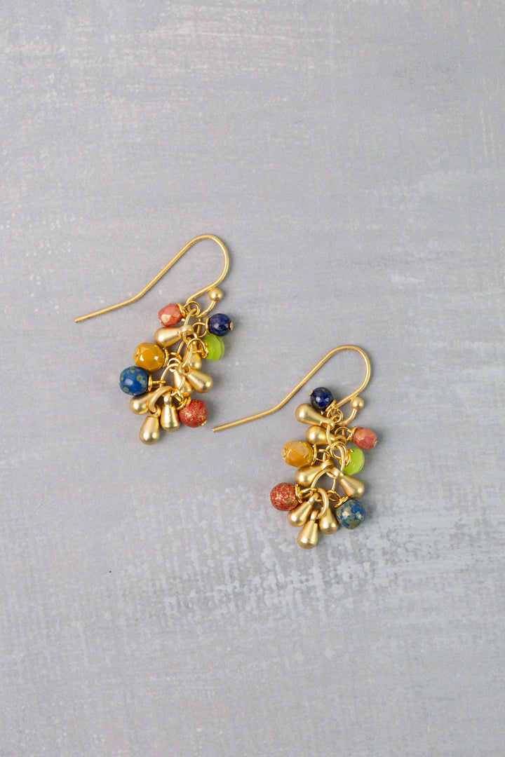 Prosperity Lapis, Czech Glass Cluster Earrings