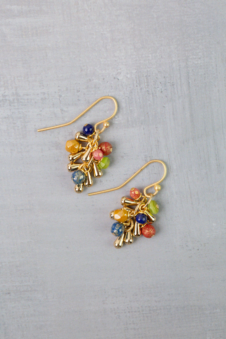 Prosperity Lapis, Czech Glass Cluster Earrings