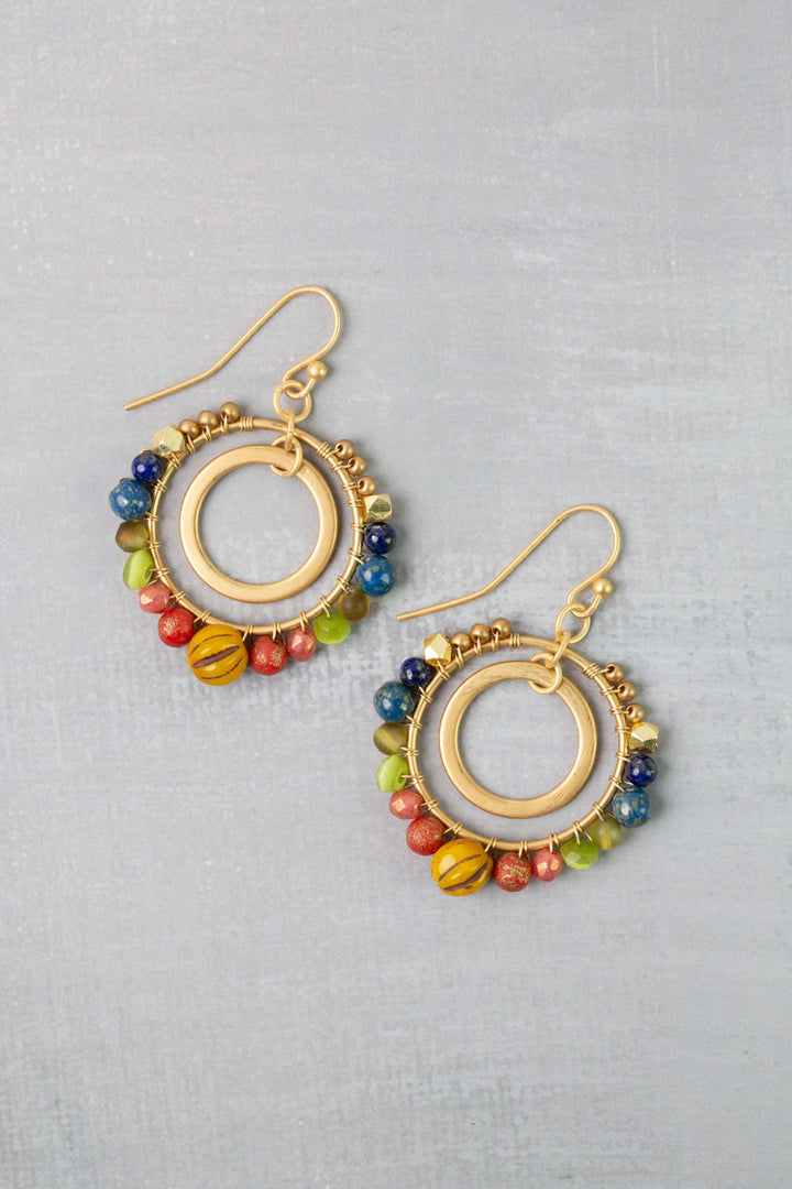 Prosperity Lapis, Czech Glass, Jade Hoop Earrings