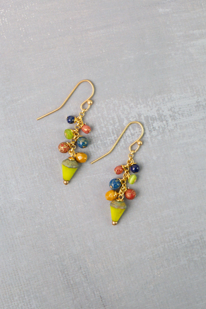 Prosperity Lapis, Czech Glass, Jade Cluster Earrings