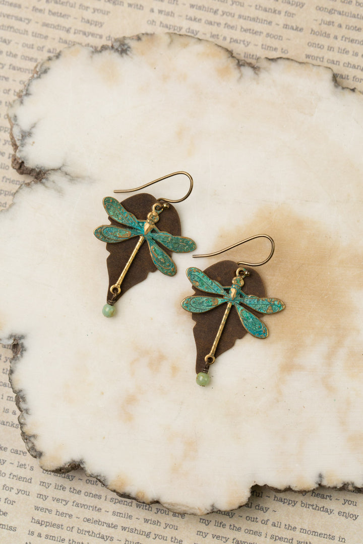 Rustic Creek Dragonfly Copper Leaf Earrings