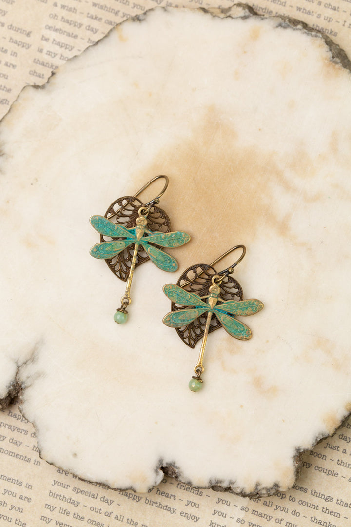 Rustic Creek Dragonfly Copper Leaf Earrings