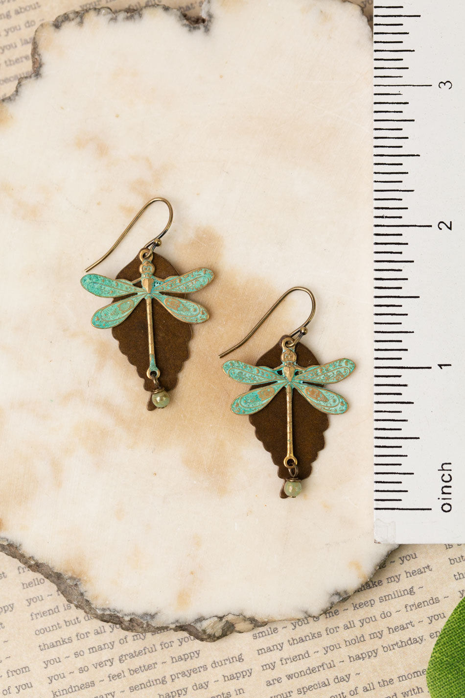 Rustic Creek Dragonfly Copper Leaf Earrings