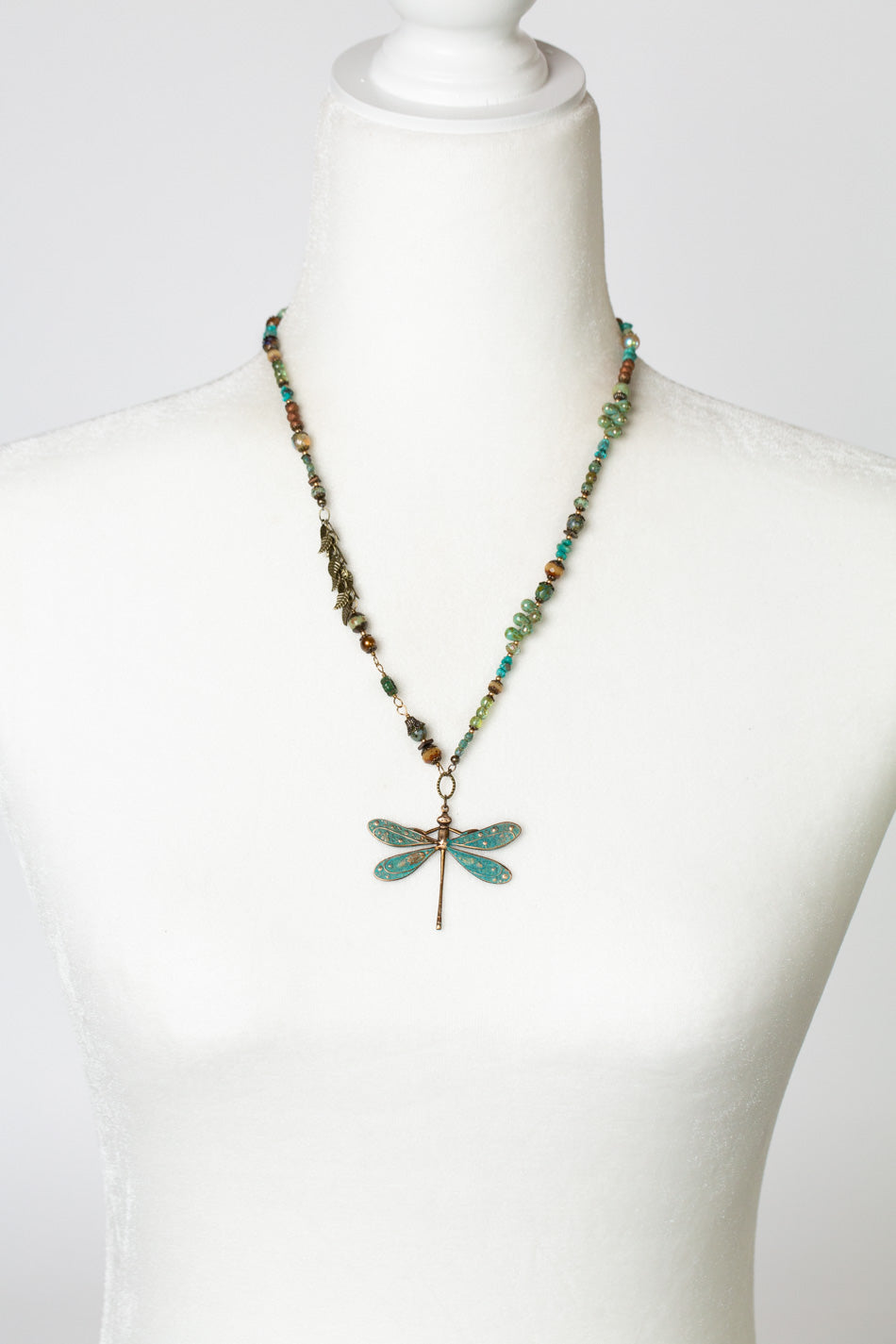 Rustic Creek 20.5-22.5" Turquoise, Crystal Dragonfly Necklace