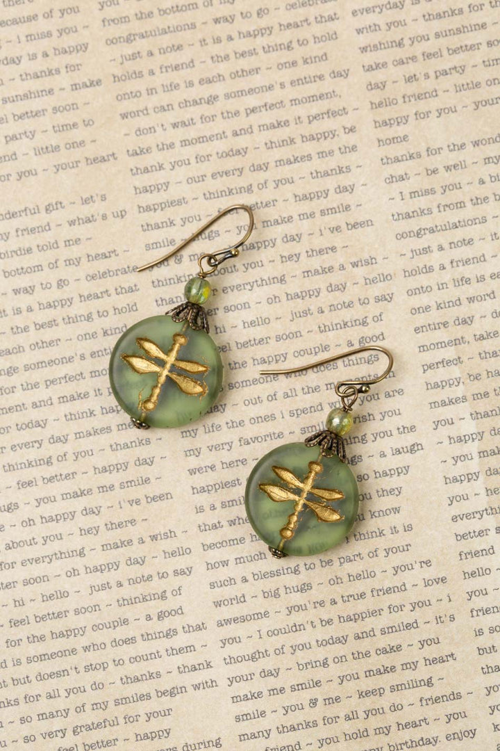 Rustic Creek Simple Czech Glass Dragonfly Earrings