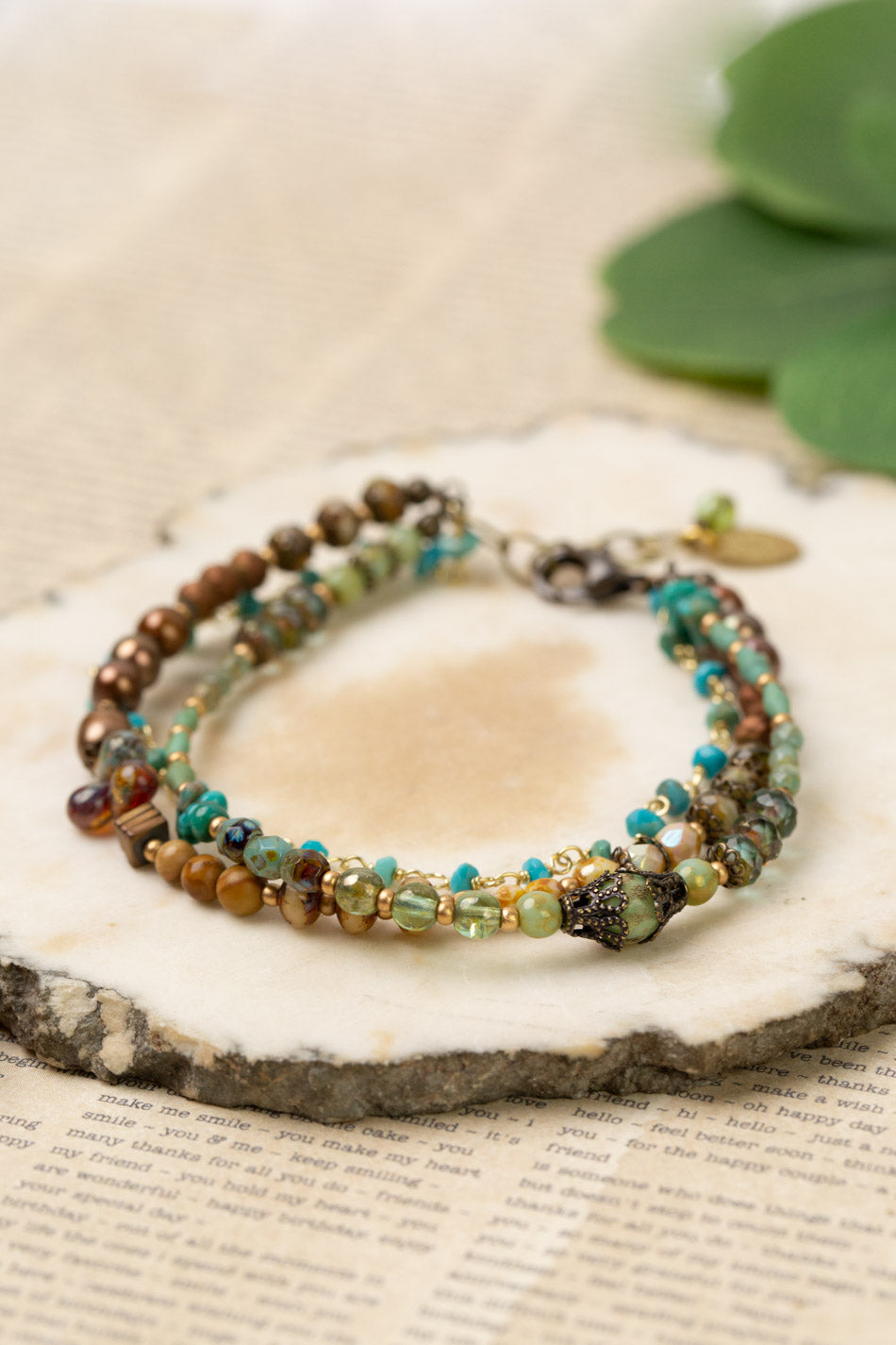 Rustic Creek 7.25-8.25" Czech Glass, Turquoise, Freshwater Pearl Multistrand Bracelet