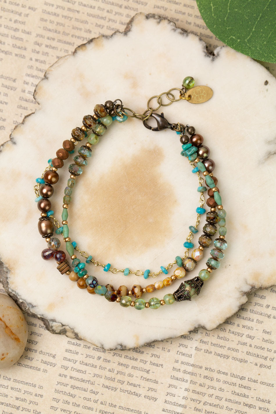 Rustic Creek 7.25-8.25" Czech Glass, Turquoise, Freshwater Pearl Multistrand Bracelet