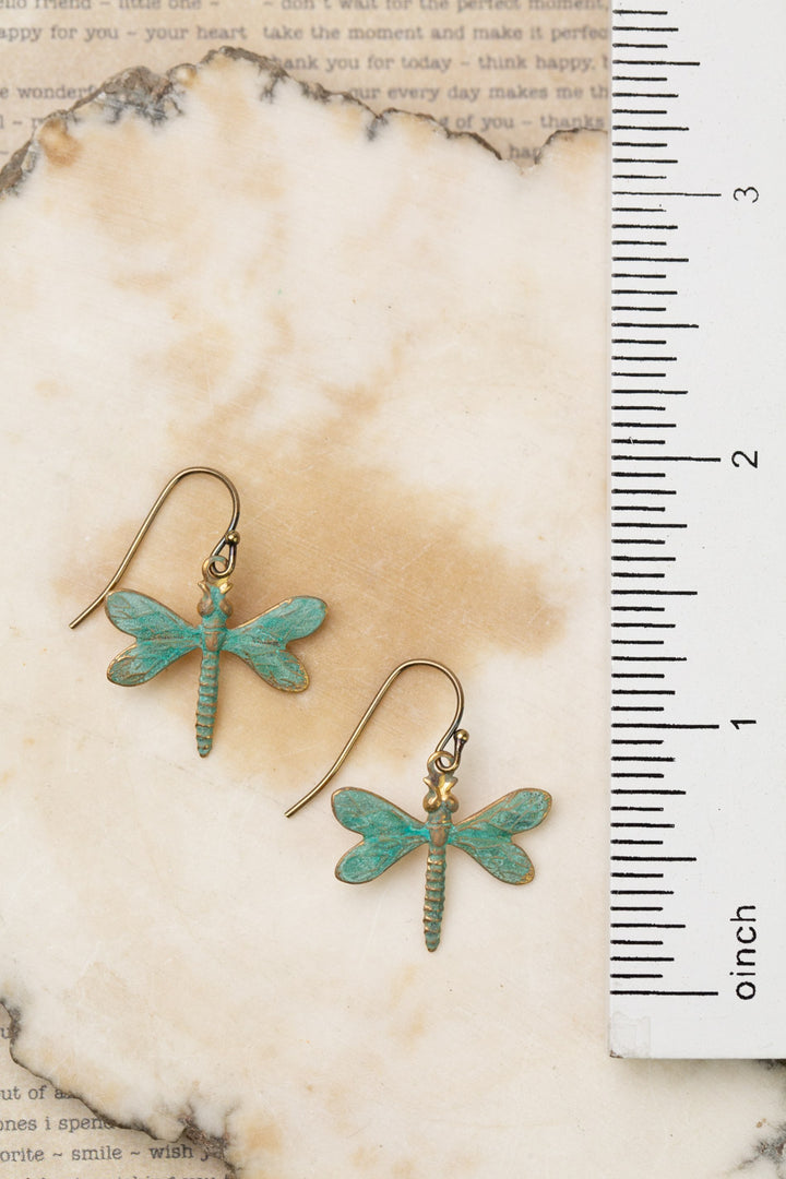 Rustic Creek Antique Brass Patina Dragonfly Simple Earrings