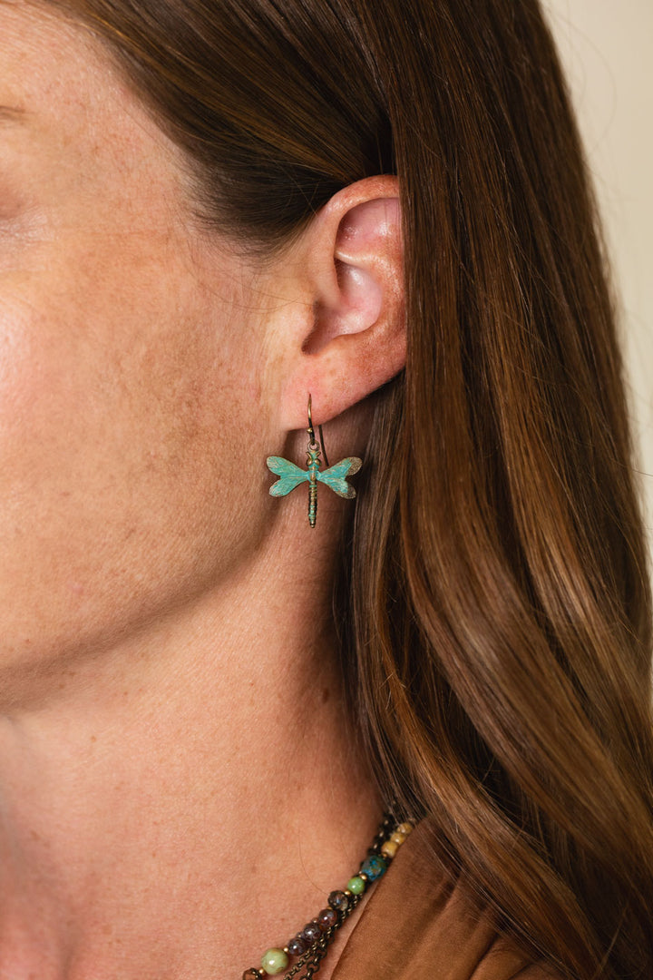 Rustic Creek Antique Brass Patina Dragonfly Simple Earrings