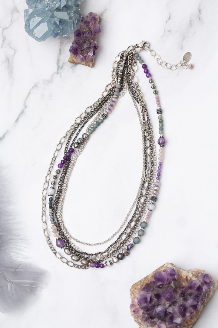 Reflections 17.5-19.5" Amethyst, Czech Glass, Pearl Multistrand Necklace
