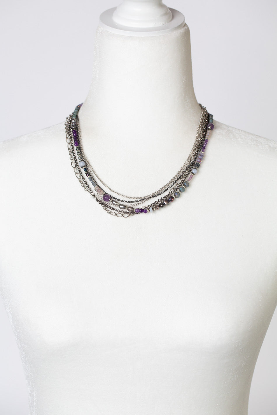 Reflections 17.5-19.5" Amethyst, Czech Glass, Pearl Multistrand Necklace