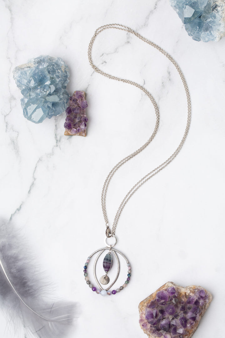 Reflections 22.25 or 44" Amethyst, Czech Glass, Blue Lace Agate with Fluorite Statement Necklace