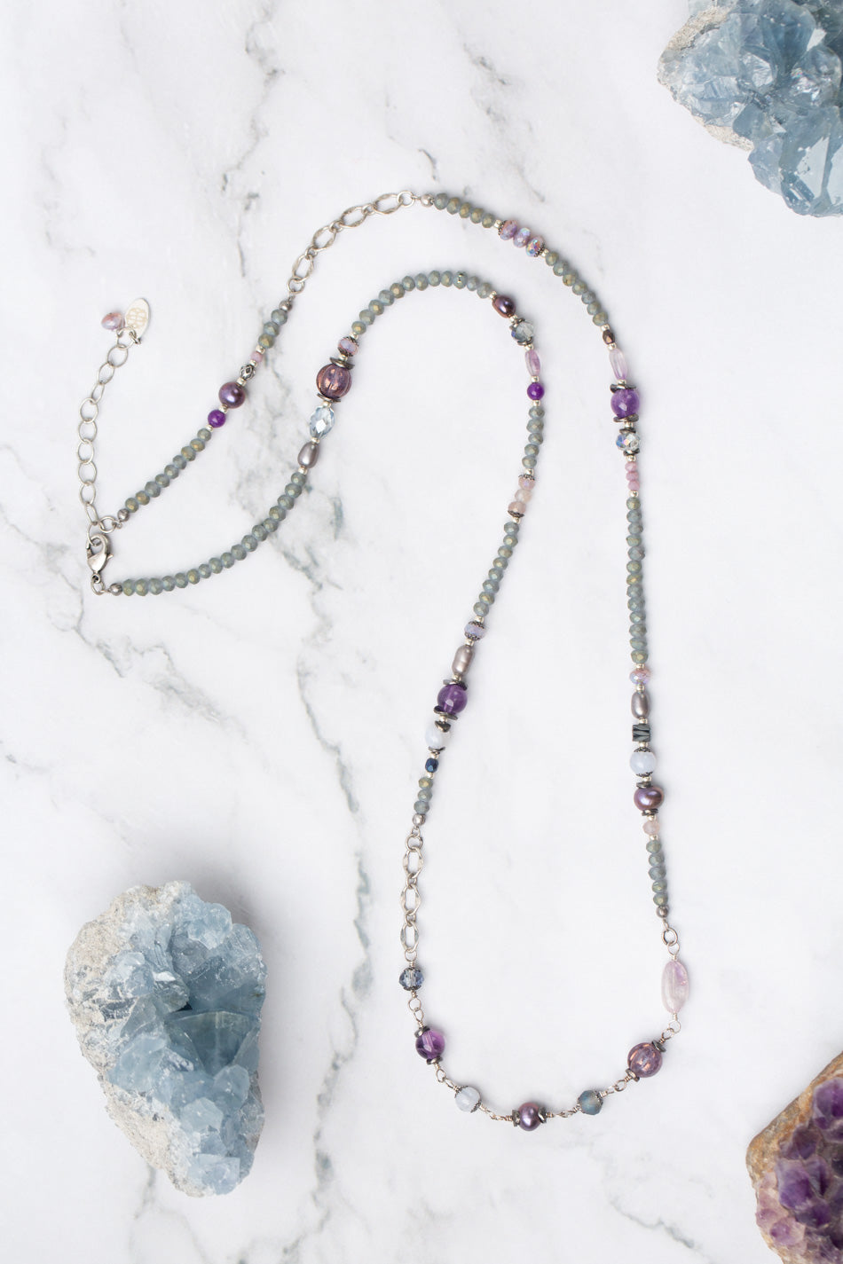 Reflections 29.5-31.5" Amethyst, Pearl, Blue Lace Agate Collage Necklace