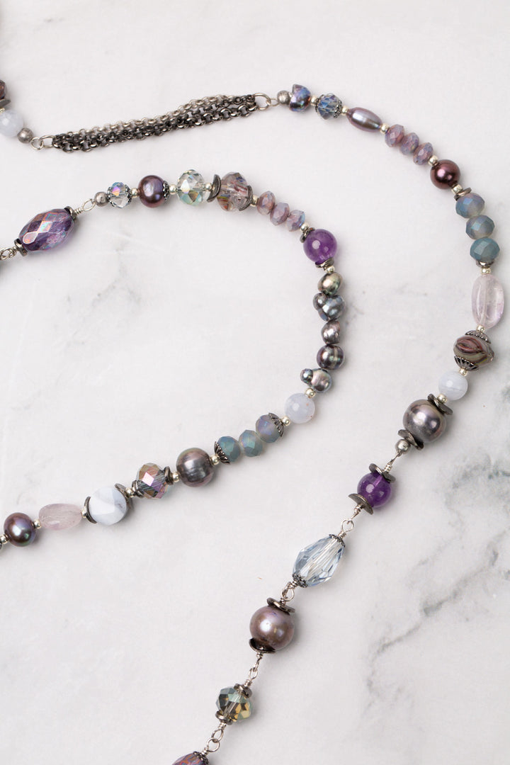 Reflections 43-45" Pearl, Amethyst, Blue Lace Agate Collage Necklace