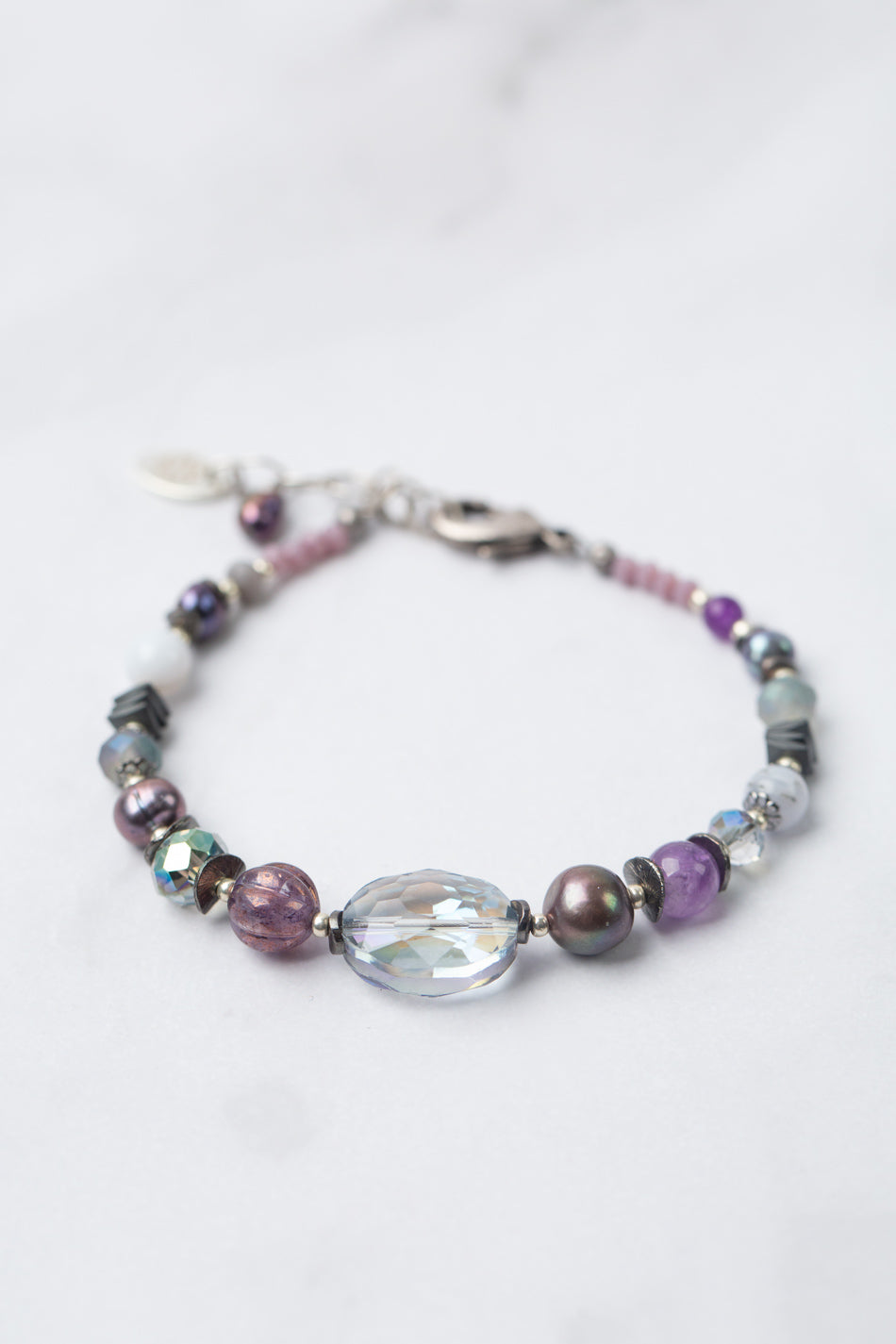 Reflections 7.5-8.5" Pearl, Amethyst, Blue Lace Agate Simple Bracelet