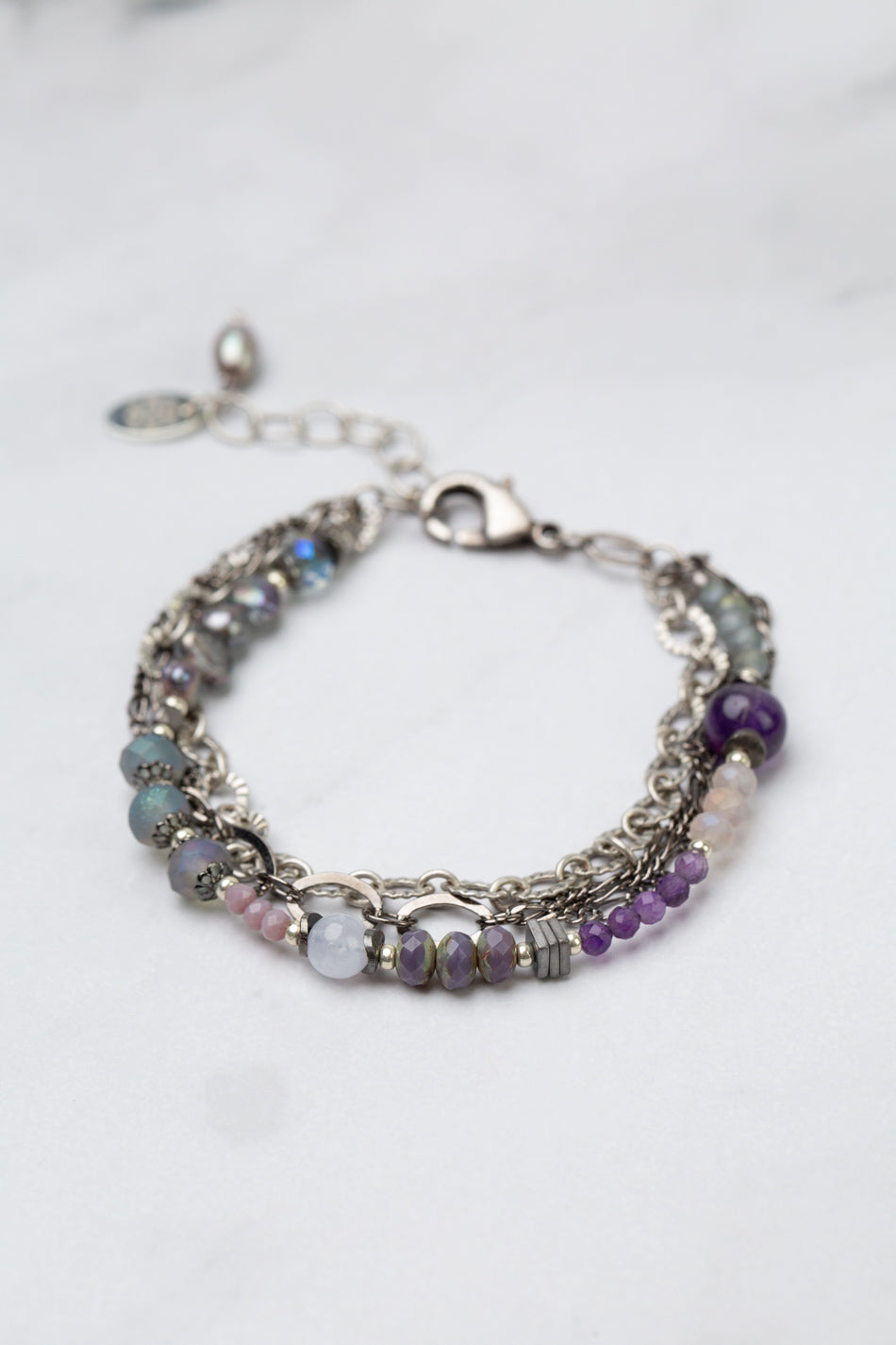 Reflections 7.5-8.5" Pearl, Amethyst, Blue Lace Agate Multistrand Bracelet