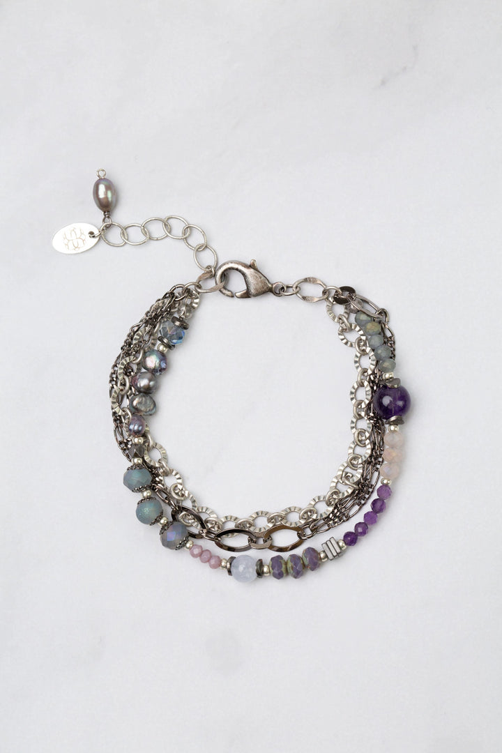 Reflections 7.5-8.5" Pearl, Amethyst, Blue Lace Agate Multistrand Bracelet