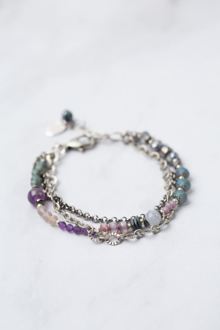 Reflections 7.5-8.5" Pearl, Amethyst, Blue Lace Agate Multistrand Bracelet