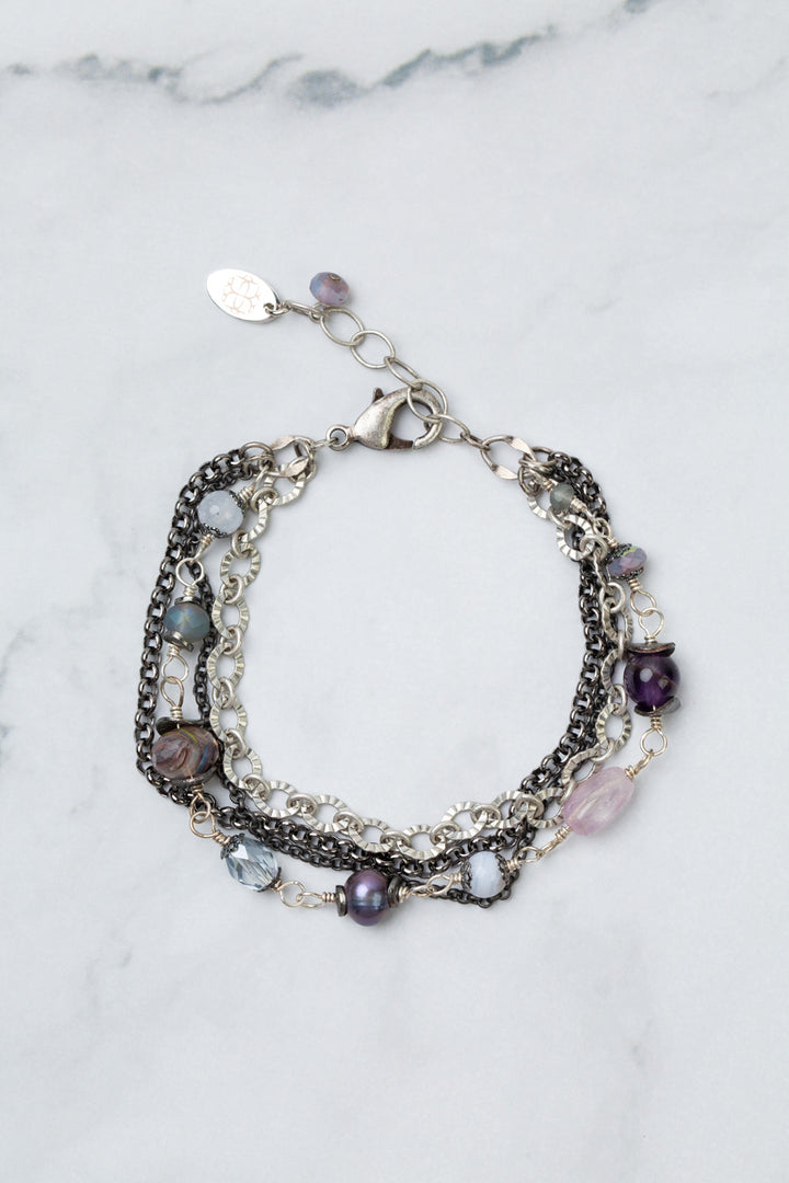 Reflections 7.5-8.5" Pearl, Amethyst, Blue Lace Agate Multistrand Bracelet